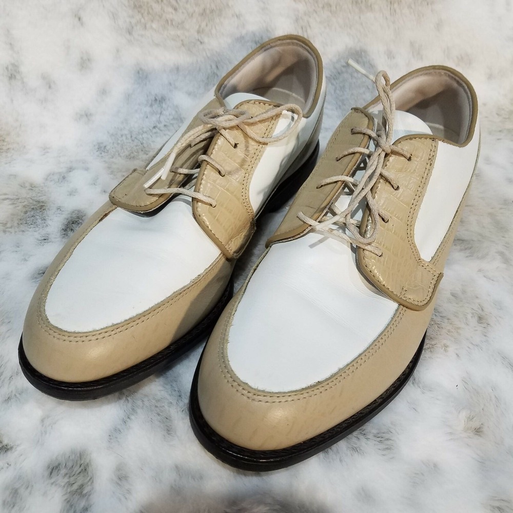 FootJoy Beige White Europa Crocodile Embossed Leather Golf Shoes 7.5 N 99315